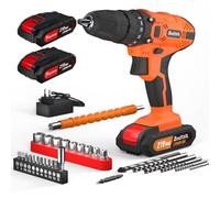 Lot de 29 forets de tournevis à main 21 V avec 2 batteries de 1500 mAh, 25 + 1 réglage de couple de 45 N.m, lumière LED à vitesse variable pour projet de bricolage à la maison (orange)