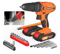 Lot de 29 forets de tournevis à main 21 V avec 2 batteries de 1500 mAh, 25 + 1 réglage de couple de 45 N.m, lumière LED à vitesse variable pour projet de bricolage à la maison (orange)