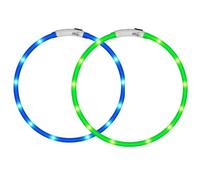 Lot de 2Collier Chien Lumineux ，Collier de Chien LED Rechargeable USB avec 3 Modes d'éclairage Clignotant，étanche，Collier de Nuit en Silicone Souple Peut Couper n'importe Quelle Taille-Bleu+Vert