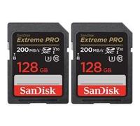 Lot de 2PCS carte SDXC SanDisk Extreme PRO 128 Go + RescuePRO Deluxe, jusqu'à 200 Mo/s, UHS-I, Classe 10, U3, V30