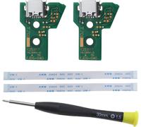 Lot De 2pcs Cartes D'interface Jds-040 Et Câble Ruban 12 Broches Remplacement Compatible Avec Ps4 Pro/Slim Sans Fil Contrôleur L'assemblage Du Port De Charge