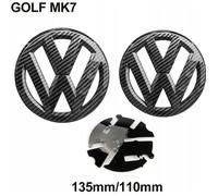 Lot de 2pcs Insigne logo emblème avant 135mm -arrière 110mm Fibre Carbone Noir pour Volkswagen VW GOLF 7 MK7