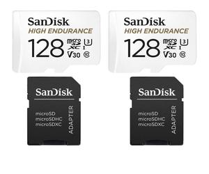 Lot de 2PCS SanDisk High Endurance Carte mémoire flash (adaptateur microSDXC vers SD inclus(e)) - 128 Go Class V30 / UHS-I U3 / Class10 microSDXC UHS-I 100Mo/s en lecture et 40Mo/s en écriture