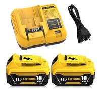 Lot de 2X 10000mAh Remplacement pour Dewalt Batterie 18V 10.0Ah DCB204/DCB206 + Chargeur DCB107 pour Perceuse DCD791/Marteau-perforateur DCH273/Scie Circulaire DCS391 - Travaux Chantier, Bricolag