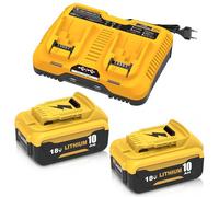 Lot de 2X 10000mAh Remplacement pour Dewalt Batterie 18V 10.0Ah DCB204/DCB206 + Chargeur Double DCB102 pouPerceuse DCD791/Marteau-perforateur DCH273/Scie Circulaire DCS391 - Travaux Chantier, Bricolag