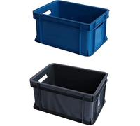 Lot de 2x Bac de rangement empilable 29L - 41,3x34x24,4cm, Anthracite et Bleu ARTECSIS - Bac en plastique - Bac de rangement
