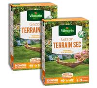 Lot de 2x1kg Gazon Terrain Sec Vilmorin | Anti-Sécheresse Tétraploïde 4N (80-120m²)