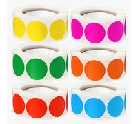 Lot de 3 000 étiquettes rondes de 2,5 cm pour code couleur sur 6 rouleaux, 500 pièces chacune, comprend jaune vif, vert, rouge, rose, orange, bleu