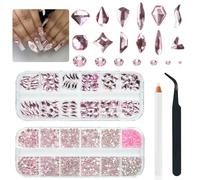 Lot de 3 080 strass roses pour ongles, 120 formes multiples, perles rondes à dos plat, perles rondes en verre K9, bijoux pour ongles, visage, yeux, maquillage, loisirs créatifs