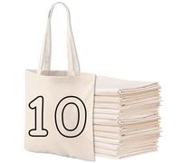 Lot de 3, 5, 10, 20 sacs fourre-tout en coton, sacs en coton, sacs d'épicerie réutilisables, extra solides, longue poignée, double couture, parfaits pour l'impression, noir, naturel (10, Naturel)