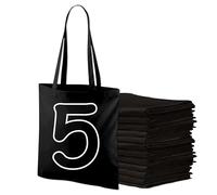 Lot de 3, 5, 10, 20 sacs fourre-tout en coton, sacs en coton, sacs d'épicerie réutilisables, extra solides, longue poignée, double couture, parfaits pour l'impression, noir, naturel (5, Noir)