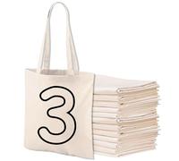 Lot de 3, 5, 10, 20 sacs fourre-tout en coton, sacs en coton, sacs d'épicerie réutilisables, extra solides, longue poignée, double couture, parfaits pour l'impression, noir, naturel (3, Naturel)