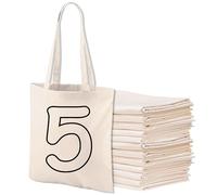 Lot de 3, 5, 10, 20 sacs fourre-tout en coton, sacs en coton, sacs d'épicerie réutilisables, extra solides, longue poignée, double couture, parfaits pour l'impression, noir, naturel (5, Naturel)