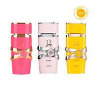 Lot de 3*50ml Eau de parfum : YARA+YARA CANDY+YARA Jaune Note de tête : Mandarine verte, cassisNote de coeur : Bonbon pétillant à la fraise, gardéniaNote de fond : Bois de santal, sirop de vanille, mu