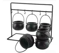 Lot de 3, 6, 9 mini chaudron de sorcière d'Halloween avec crochets en métal pour présentation de bonbons saisonniers (6 pièces)