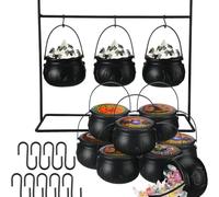 Lot de 3, 6, 9 mini chaudron de sorcière d'Halloween avec crochets en métal pour présentation de bonbons saisonniers (9 pièces)