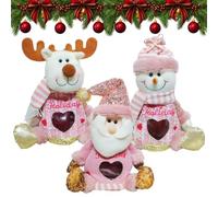 Lot de 3/6 sacs cadeaux de Noël avec fermeture éclair pour poupée 3D (3PC-B | Style bonhomme de neige, Père Noël, renne, tissu durable, fermeture éclair, taille spacieuse, un excellent cadeau pour la