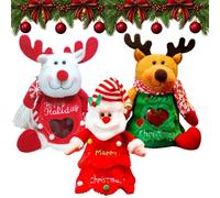 Lot de 3/6 sacs cadeaux de Noël avec fermeture éclair pour poupée 3D (3PC-N | Style bonhomme de neige, Père Noël, renne, tissu durable, fermeture éclair, taille spacieuse, un excellent cadeau pour la