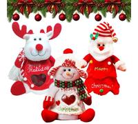 Lot de 3/6 sacs cadeaux de Noël avec fermeture éclair pour poupée 3D (3PC-Q | Style bonhomme de neige, Père Noël, renne, tissu durable, fermeture éclair, taille spacieuse, un excellent cadeau pour la