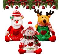 Lot de 3/6 sacs cadeaux de Noël avec fermeture éclair pour poupée 3D (3PC-T | Style bonhomme de neige, Père Noël, renne, tissu durable, fermeture éclair, taille spacieuse, un excellent cadeau pour la