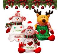 Lot de 3/6 sacs cadeaux de Noël avec fermeture éclair pour poupée 3D (3PC-U | Style bonhomme de neige, Père Noël, renne, tissu durable, fermeture éclair, taille spacieuse, un excellent cadeau pour la