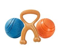 Lot de 3 à mâcher en caoutchouc pour chien | Ensemble interactif, balles couinantes pour chiens de races moyennes et grandes pour récupérer l'ennui