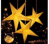 Lot de 3 abat-jours en forme d'étoiles en papier - Étoiles de Noël - Blanc - Décoration de Noël - À suspendre - 3D - Diamètre : 50/40/30 cm