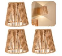 Lot de 3 abat-jours en rotin - Style bohème - E27 - Design en osier naturel - Abat-jour de rechange en papier pour lampe de table, suspension, lampadaire, lampe de miroir, panier - Diamètre : 14 cm