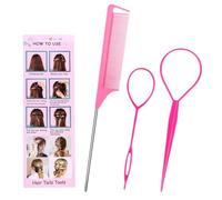 Lot de 3 Accessoires de Coiffure, Outil de Queue de Cheveux, Coiffure accessoires, Outils Tressage, Outil de Coiffure, Aides à la coiffure pour chignon, torsadé, twist, pour Femmes et Filles, Rose