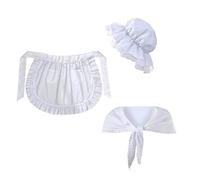 Lot de 3 accessoires de costume colonial à volants - Tablier de serveuse - Châle blanc - Casquettes de soubrette - Costumes de pionnières - Accessoires de costume colonial, blanc, taille unique