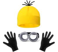 Lot de 3 accessoires de costume de Minion, jaune, pour cosplay, pour adultes et enfants, costume de carnaval, lunettes steampunk, gants noirs et chapeaux jaunes