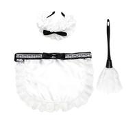 Lot de 3 accessoires de costume de soubrette - Bandeau, tablier et plumeau | Taille universelle, design de style soubrette française, pour fête d'Halloween, convient aux déguisements de mascarade et de