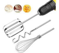 Lot de 3 accessoires de mixage à main en acier inoxydable - Fouet, crochet pétrisseur, batteur à œufs pour perceuses - Passe au lave-vaisselle - 19,1 cm (perceuse non incluse)