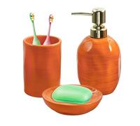 Lot de 3 accessoires de salle de bain orange et doré, porte-brosse à dents, distributeur de lotion, porte-savon, bel ensemble de salle de bain, organisateur de coiffeuse, également pour décoration et