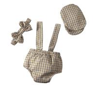 Lot de 3 accessoires pour nouveau-né Gentleman séance photo en tissu doux à carreaux avec accessoires pour bébé garçon