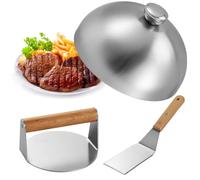Lot de 3 Accessoires pour plancha, Couvercle pour Steak, Presse à Viande, spatule, dôme de Fusion en Acier Inoxydable, kit de Presse pour Grill Compatible avec Blackstone et Camp Chef