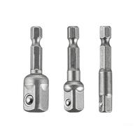 Lot de 3 adaptateurs de douille de rechange 1/4 rapide 1/2 à tige hexagonale en acier au chrome vanadium avec verrou de roulement 3/8 pour alimentation ou perceuse (gris)