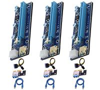 Lot de 3 adaptateurs PCI-E 1 x vers 16 x avec câble USB 3.0 et SATA vers 6 broches pour minage de pièces Bitcoin Litecoin ETH