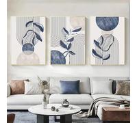 Lot de 3 - Affiches Abstraites Bleues et Beiges Avec Lignes Géométriques Peinture Murale Impression sur Toile Style Bohème Art Mural Botanique Salon Bureau Décoration Maison - 50*70Cm (Sans Cadre)