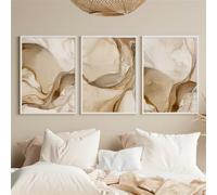Lot de 3 Affiches Abstraites en Marbre Beige Marron et Doré Art Mural Moderne Peinture sur Toile Images Imprimées pour Salon Cuisine Bureau Décoration Intérieure 50*60Cm/20*24Inch(Sans Cadre)