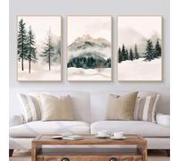 Lot de 3 affiches - Art mural paysage d’hiver, montagnes enneigées et forêt de pins, impressions sur toile ton neutre, décoration murale esthétique pour salon et chambre, sans cadre (50*70CM)