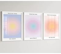 Lot de 3 affiches colorées et abstraites Aura pour chambre Aesthetic Gradient Aura Affirmation Spirituelle Toile Art mural Peinture énergétique positive Décoration murale pastel danois pour chambre