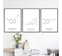 Lot de 3 affiches de chimie, dessin de ligne, molécule sérotonine, art mural, peinture sur toile, chimie, science, image de bureau, sans cadre, 40 × 60 cm