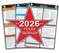 Lot de 3 affiches de droit du travail du Texas 2025 - Affiches d'État, fédéral, conformes à l'OSHA, 30,5 x 45,7 cm