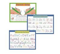 Lot de 3 affiches de l'alphabet cursives pour mur de salle de classe, graphiques A4 (manuscrit, lettres cursives, poignée crayon), 26 lettres cursives, tableau d'affichage manuscrit, fournitures pour
