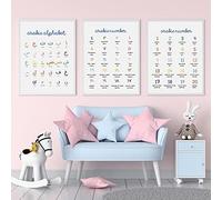 Lot de 3 affiches de l'alphabet en chiffres arabes pour chambre d'enfant, décoration d'intérieur moderne, sans cadre, 40 x 60 cm
