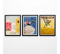 Lot de 3 affiches de voyage espagnole Espagne - Décoration murale espagnole - Art mural espagnol - Art mural espagnol - Voyage vintage (11,7 x 16,5 cm) (A3)