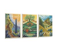 Lot de 3 affiches de voyage vintage Le Seigneur des Anneaux - Poster d'œuvres d'art cool - Impressions sur toile à suspendre - 30 x 45 cm