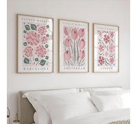 Lot de 3 affiches florales, affiches et impressions d'art vintage de fleurs roses, collages muraux pour chambre d'adolescente, affiches esthétiques roses (50 x 70 cm)