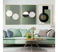 Lot de 3 affiches géométriques abstraites de luxe, style nordique, rondes, vertes, toile, décoration murale, style vintage, 70 x 100 cm, sans cadre